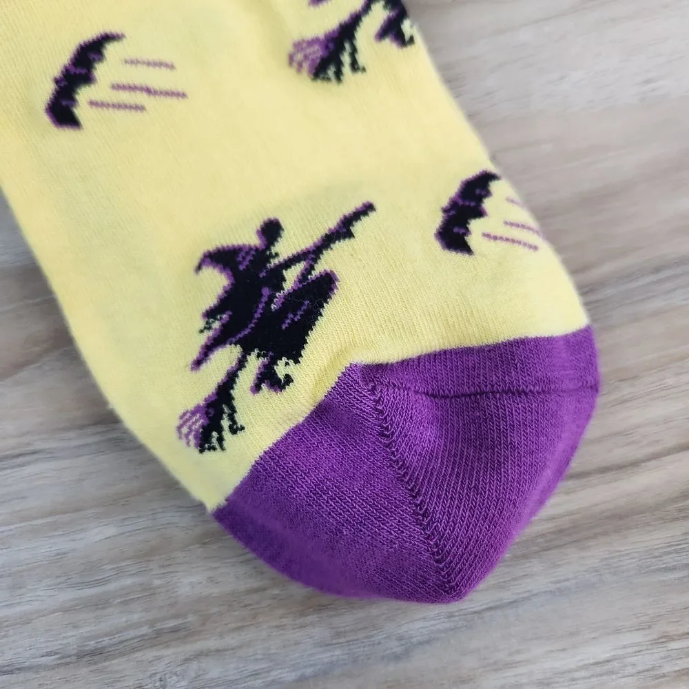 🩵NWT Yellow & Purple Don't Make Me Flip My Witch Switch Socks